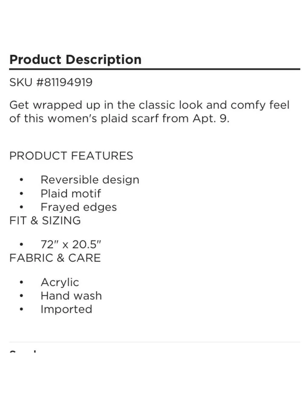 Apt 9 Micro Plaid  motif blanket Scarf Woman’s OSFM black gray & white
